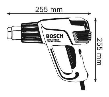 Wymiary opalarki Bosch GHG 660 LCD Professional na 