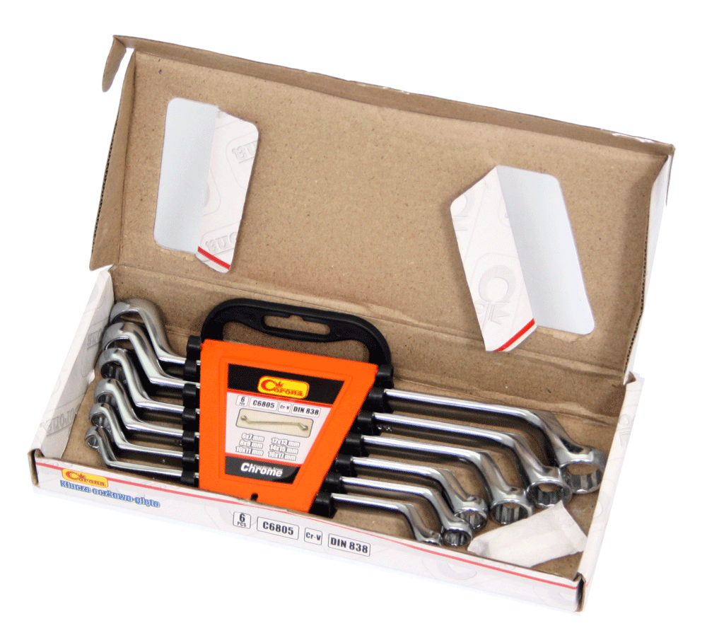 Kartonowe, firmowe opakowanie kluczy oczkowo giętych Corona na 