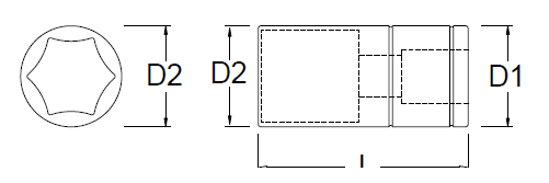 Schemat budowy nasadki 6 kątnej calowej z gniazdem 3/8 cala na 
