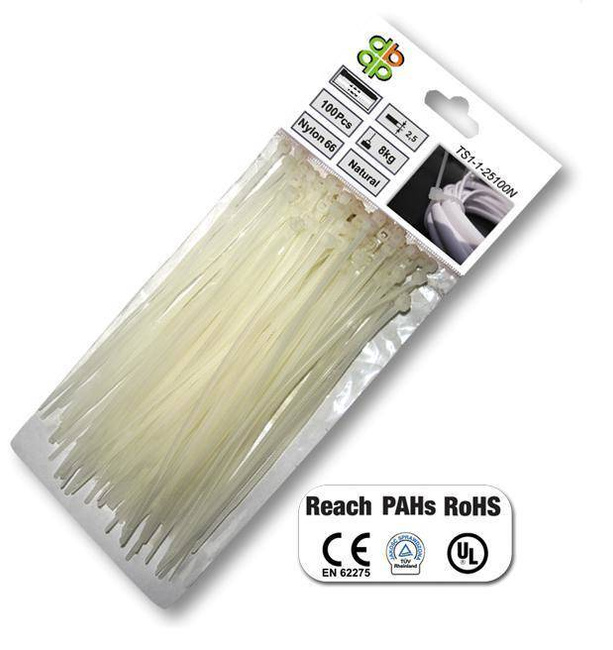 OPASKA PLASTIKOWA BIAŁA  2,5 x 200mm 100szt.