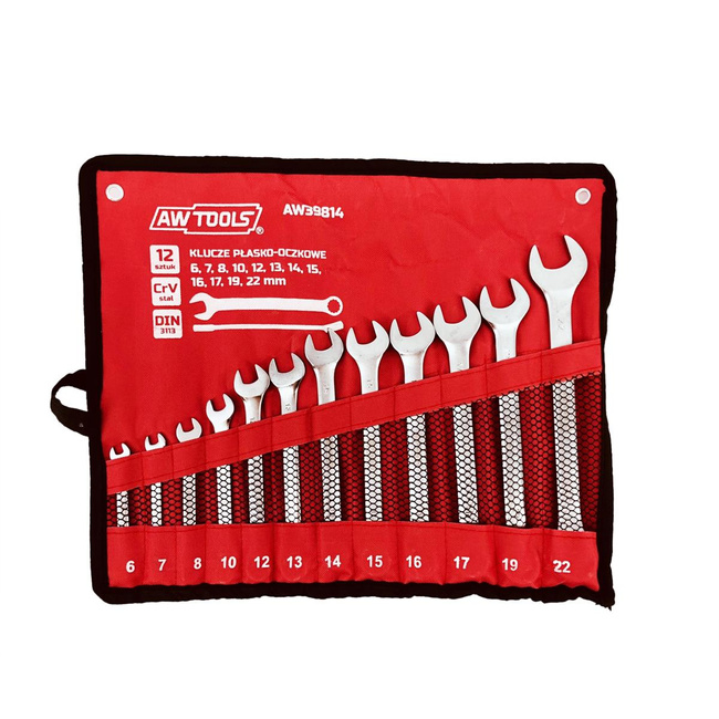 AWTOOLS KLUCZ KOMPLET PŁASKO-OCZKOWE 12szt. /6mm-22mm/MATOWE 6,7,8,10,12,13,14,15,16,17,19,22