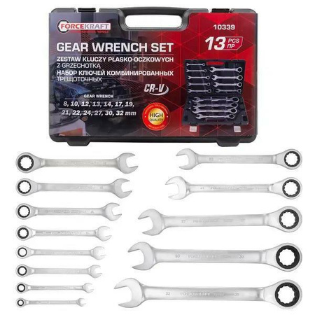 KLUCZ PŁASKO-OCZKOWY Z GRZECHOTKĄ kpl. 13szt.  /FORCEKRAFT