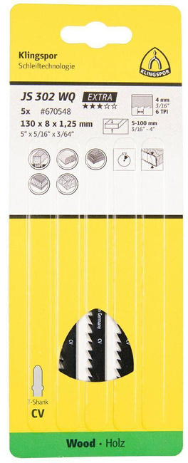 KLINGSPOR BRZESZCZOT DO WYRZYNARKI 130x8x1,25mm JS 302 WQ /5szt.