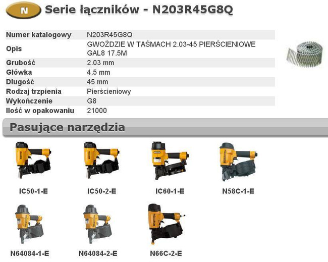 BOSTITCH GWOŹDZIE W TASMACH N55  2,03-45 RING GALWANIZOWANE G8 21 000szt.