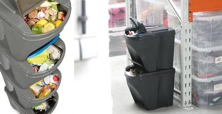 PROSPERPLAST KOSZE DO SEGRGACJI ŚMIECI KAMIENNY SZARY SET4 25L