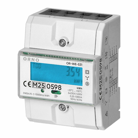 ORNO 3-fazowy licznik energii elektrycznej, 80A, MID, 3 moduły, DIN TH-35mm
