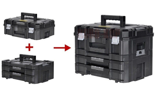 Zestaw TSTAK: skrzynia z automatycznie otwieraną pokrywą + skrzynia COMBO Stanley FatMax