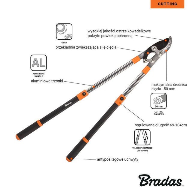 SEKATOR DO GAŁĘZI V-SERIES-D OSTRZE MIJAJĄCE 50mm TELESKOWPOWY ALUMINIOWY