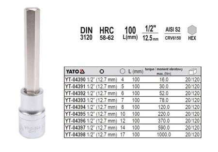 YATO KLUCZ TRZPIENIOWY IMBUSOWY/HEX 1/2" 6x100mm