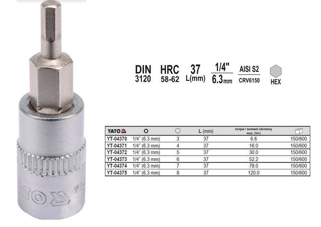 YATO KLUCZ TRZPIENIOWY IMBUSOWY/HEX 1/4"  3x37mm