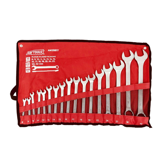 AWTOOLS KLUCZ KOMPLET PŁASKO-OCZKOWE 17szt. /8mm-32mm/ MATOWE