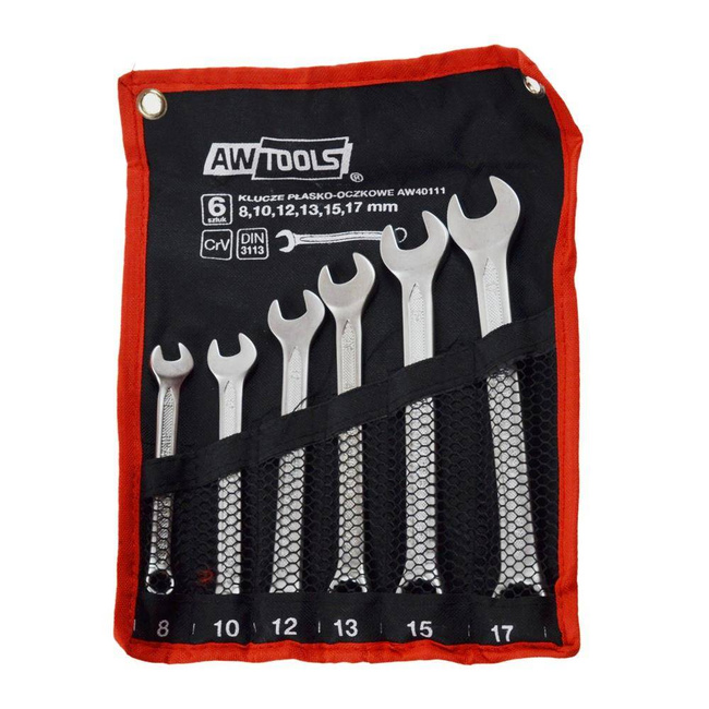AWTOOLS KLUCZE PŁASKO-OCZKOWE KOMPLET  6elem. 8/10/12/13/15/17mm