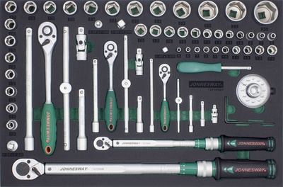 Zestaw nasadek 1/4" 3/8" 1/2" i kluczy dynamometrycznych 10-200Nm 65szt. we wkładce EVA T27165SV