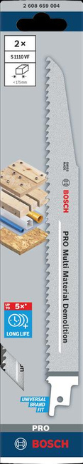 BOSCH BRZESZCZOT DO PIŁY SZABLASTEJ PRO MULTI MATERIAL DEMOLITION S1110VF 1,6 x 22 x 225mm /2szt.