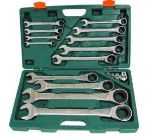 JONNESWAY KLUCZE PŁASKO-OCZKOWE Z GRZECHOTKĄ KOMPLET 17 elem. 8-32mm WALIZKA W45117S