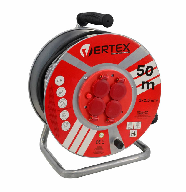 VERTEX.PRZEDŁUŻACZ  NA METELOWYM BĘBNIE 50m 3x2,5mm