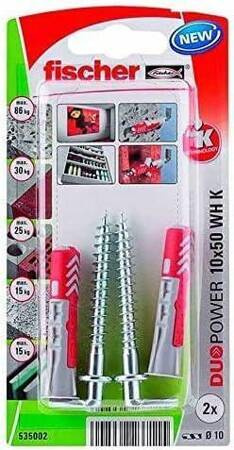 FISCHER KOŁEK DUOPOWER  10x50 Z HAKIEM PROSTYM /2szt.