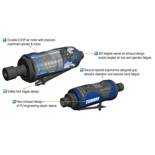Szlifierka pneumatyczna z blokadą wrzeciona 1/4'' (6mm) STDG1006LS - SUMAKE