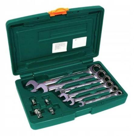 JONNESWAY Zestaw 6 kluczy płasko - oczkowych z grzechotką 72 zęby oraz adaptery W45110S