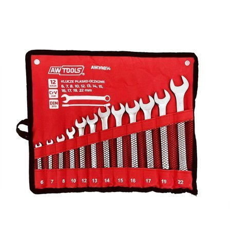 AWTOOLS KLUCZ KOMPLET PŁASKO-OCZKOWE 12szt. /6mm-22mm/MATOWE 6,7,8,10,12,13,14,15,16,17,19,22