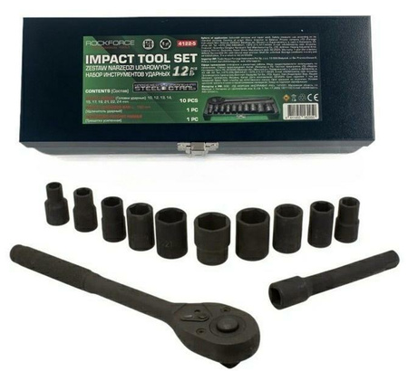 ROCKFORCE ZESTAW KLUCZY UDAR.12el. 1/2" 6KĄT. (10-24mm)