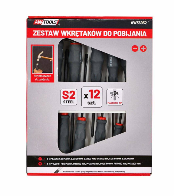 AWTOOLS ZESTAW WKRĘTAKÓW DO POBIJANIA 12szt.