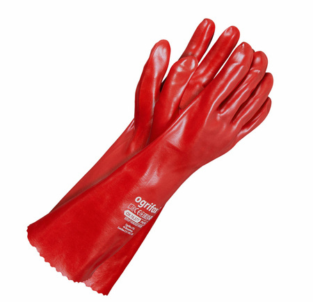 RĘKAWICE PCV  CZERWONE DŁUGIE 40cm  ROZ