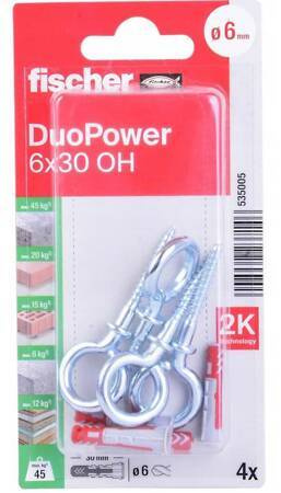 FISCHER KOŁEK DUOPOWER  6x30 Z HAKIEM OCZKOWYM /4szt.