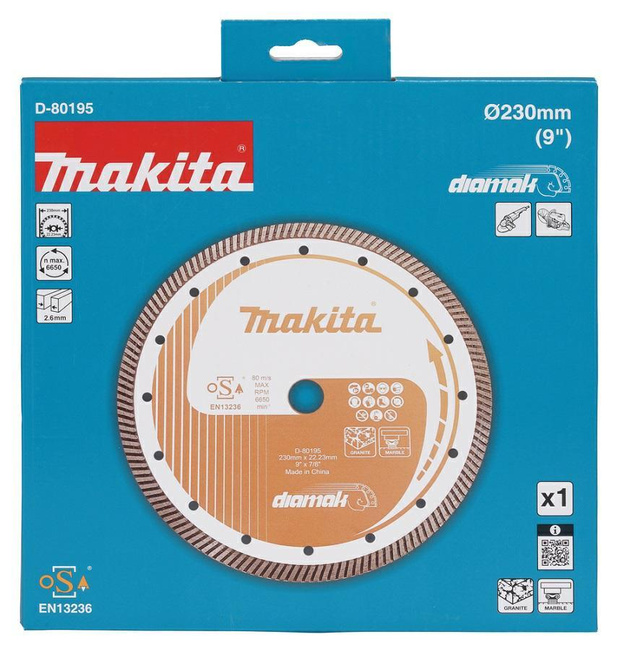 MAKITA TARCZA DIAMENTOWA 230x22,23mm SEGMENT (SUCHO/MOKRO) BETON, KAMIEŃ