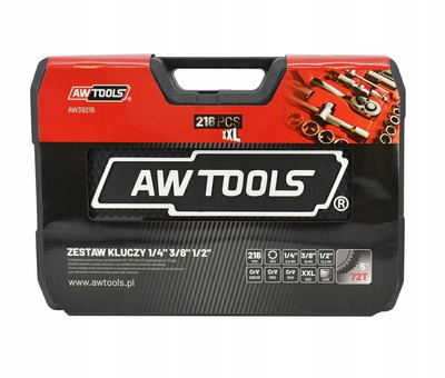 ZESTAW KLUCZY Z GRZECHOTKĄ 1/4'' 3/8'' 1/2'' 216 szt. AW TOOLS