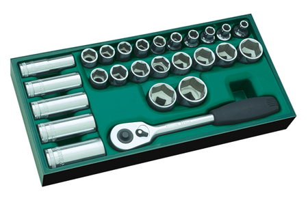 Zestaw 26 kluczy nasadowych 1/2" metrycznych (wkładka do wózka narzędziowego) SATA 09915