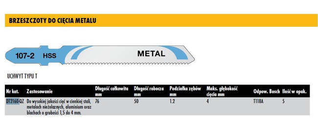 DEWALT BRZESZCZOT DO WYRZYNARKI 76mm 5szt. METAL
