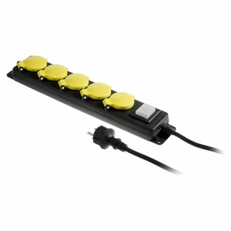 AWTOOLS PRZEDŁUŻACZ WARSZTATOWY CZARNY 5 GNIAZDA 3,0m Z UZIEMIENIEM, WYŁĄCZNIK IP44 3x1,5mm