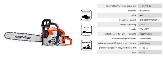NAC PIŁA ŁAŃCUCHOWA SPALINOWA 3,0KM 45cm OREGON CST52-45AO
