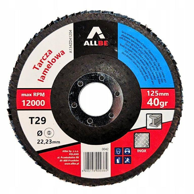 ŚCIERNICA LISTKOWA 125 P 40 INOX METAL CYRKONOWA