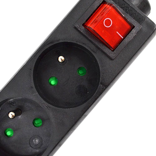 AWTOOLS PRZEDŁUŻACZ DOMOWY CZARNY 3 GNIAZDA 1,5m Z UZIEMIENIEM, WYŁĄCZNIK
