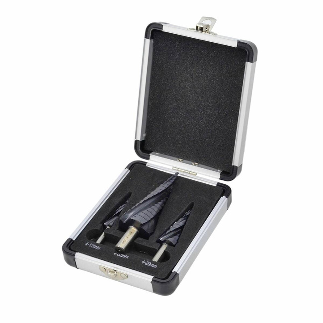 AWTOOLS WIERTŁO STOPNIOWE SPIRALNE M2-TiAlN / Kpl. 3 szt. / 4-12mm / 4-20mm / 4-39mm /BL