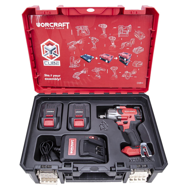 Akumulatorowy klucz udarowy bezszczotkowy Li-ion 1/2'' 850nm 20V (X-CUBE box) CIWS20LIB850X - WORCRAFT