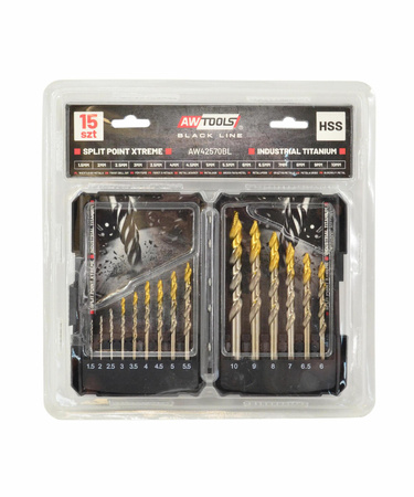AWTOOLS WIERTŁO DO METALU M2 HSS-TiN KPL.15szt. /1.5-10mm / BLACK LINE