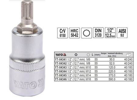 YATO KLUCZ TRZPIENIOWY SPLINE 1/2" M 8x 55mm