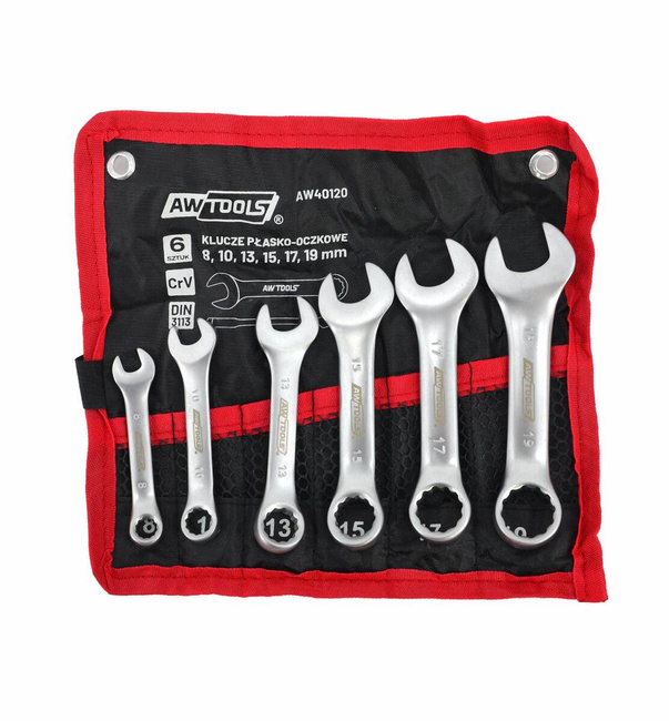 AWTOOLS KLUCZ PŁASKO-OCZKOWY KRÓTKI  KPL. 6szt. /8mm-19mm/ (8,10,13,15,17,19mm)