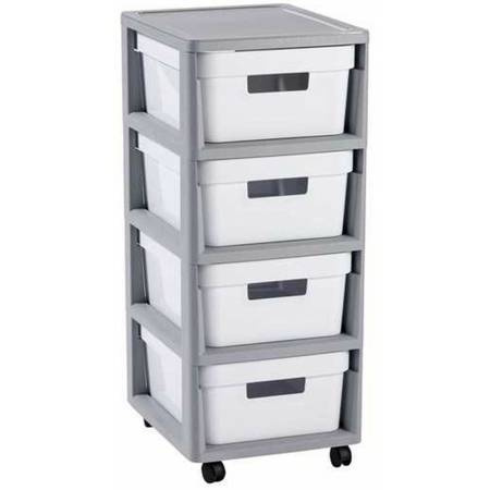 CURVER REGAŁ INFINITY NA KÓŁKACH 4x11L  SZARO/BIAŁY