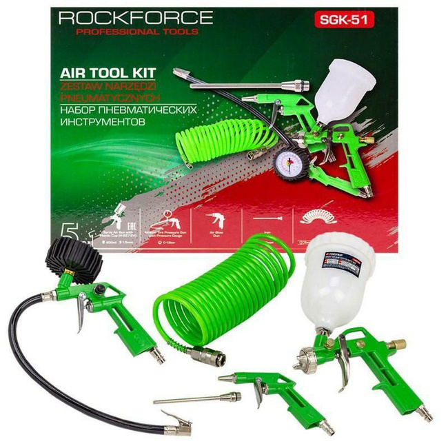 ROCKFORCE ZESTAW NARZĘDZI PNEUMATYCZNYCH 5 elem.