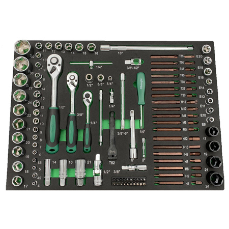 Zestaw kluczy nasadowych 1/4", 3/8", 1/2" Doctor, 122 sztuki, taca CL106302 - CHANGLU TOOLS