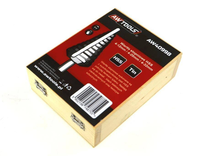 AWTOOLS WIERTŁA STOPNIOWE HSS-TIN KOMPLET 3 SZTUKOWY / 4-12mm / 4-20mm / 4-32mm