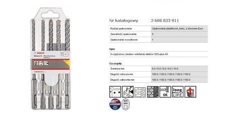 BOSCH WIERTŁO SDS PLUS-5X KPL. 5szt. 6/6/8/8/10x160mm
