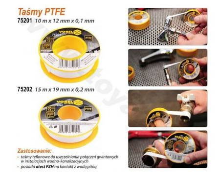 VOREL TAŚMA TEFLONOWA 12m x 12mm x 0,1mm   75201
