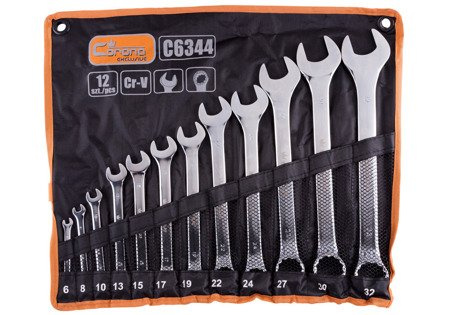 Klucze płasko-oczkowe polerowane "CORONA" 6-32MM 12 sztuk C6344