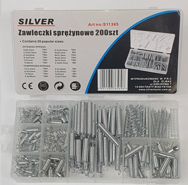 SPRĘŻYNKI 200szt. MIX /SILVER