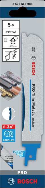 BOSCH BRZESZCZOT DO PIŁY SZABLASTEJ PRO THIN METAL PRECISE S937EAF 1,1 x 25 x 150mm /5szt.
